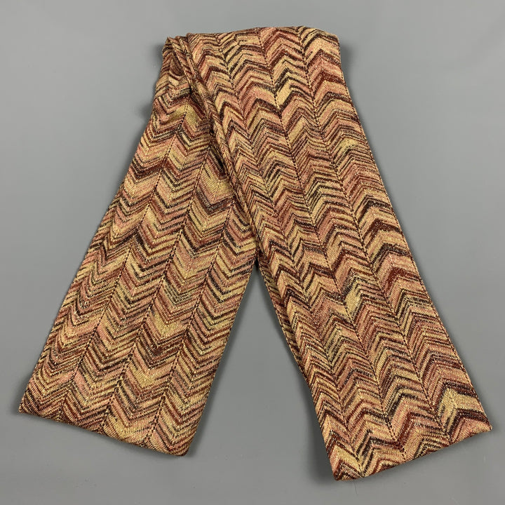 MISSONI Gold & Beige Zig-Zag Rayon Blend Knit Scarf