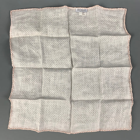 BRUNELLO CUCINELLI White Brown Polka Dot Linen Pocket Square