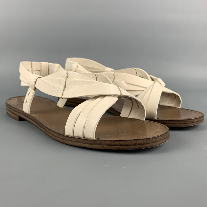 BOTTEGA VENETA Size 8 White & Taupe Leather Sandals