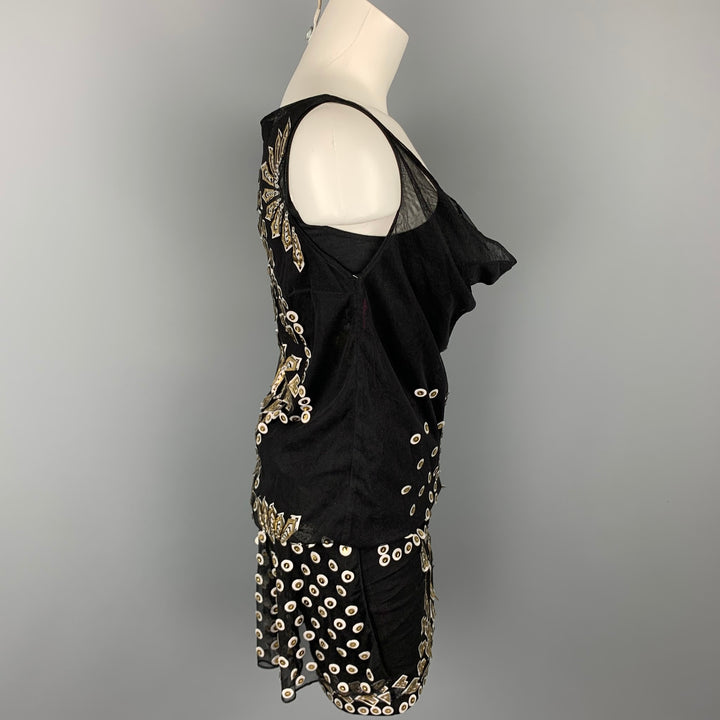 MANISH ARORA Size XS Black Applique Silk Shift Dress