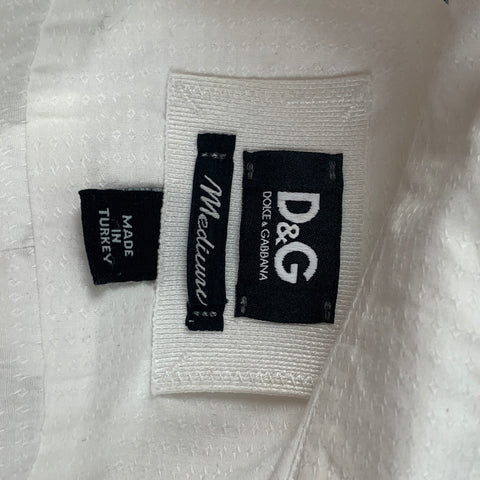 D&G by DOLCE & GABBANA Size M White Grid Cotton Tuxedo Long Sleeve Shirt