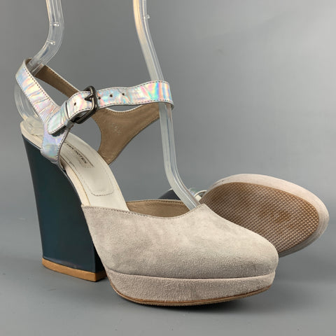 DRIES VAN NOTAN Talla 5.5 Zapatos de tacón con plataforma de ante gris iridiscente