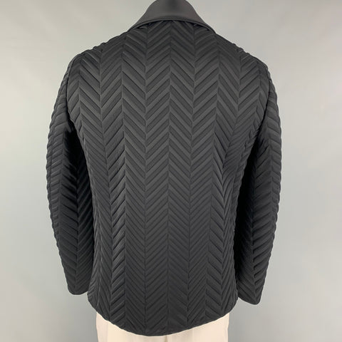 CALVIN KLEIN COLLECTION Size L Black Chevron Double Breasted Jacket