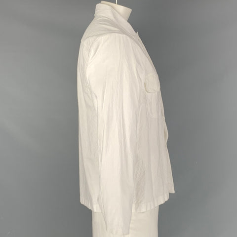 EVAN KINORI Size L White Wrinkled Cotton Button Down Long Sleeve Shirt