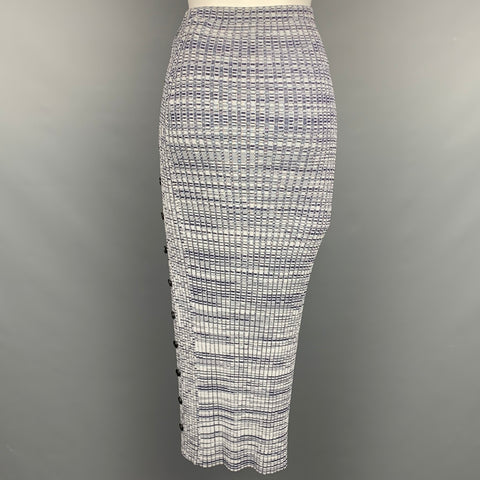SELF-PORTRAIT SS 21 Size S Blue & Grey Viscose Blend Marbled Pencil Skirt