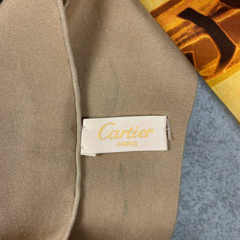 Vintage CARTIER Gold & Grey Twill Silk Scarf
