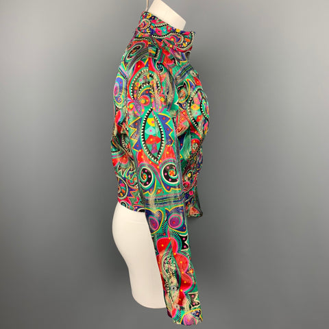 JOHN GALLIANO Taille 4 Veste à double boutonnage en mélange de soie abstraite brodée multicolore