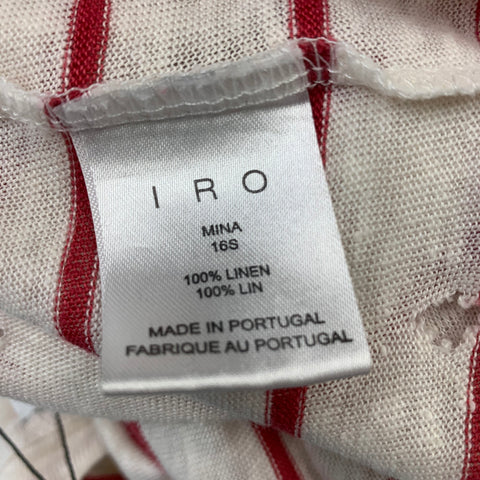 IRO Size S White Red Stripe Linen Crew-Neck T-shirt