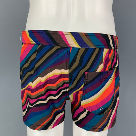 MR TURK Size 31 Multi-Color Stripe Polyester Blend Swim Trunks