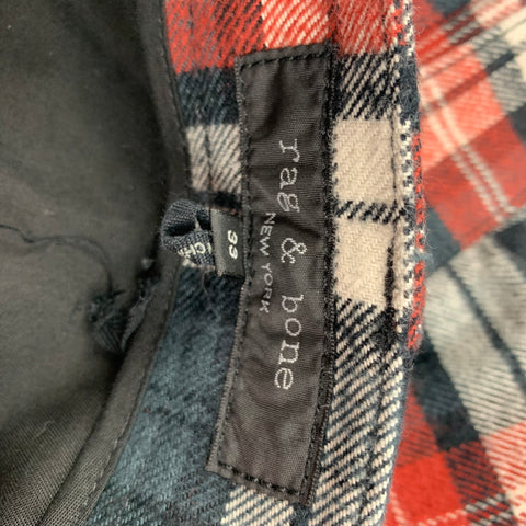 RAG & BONE Size 34 Red & Black Plaid Cotton Zip Fly Casual Pants