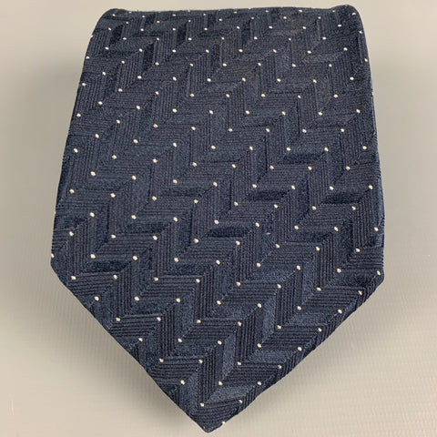 GIORGIO ARMANI Navy White Dots Silk Blend Jacquard Tie