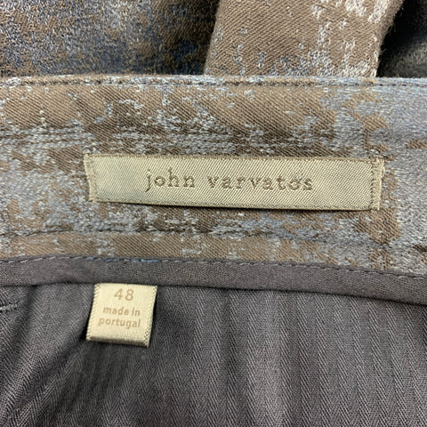 JOHN VARVATOS Size 32 Navy Charcoal Jacquard Cotton Blend Zip Fly Dress Pants
