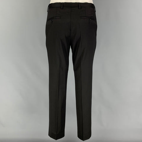 HUGO BOSS Size 38 Black Wool Notch Lapel Tuxedo Suit