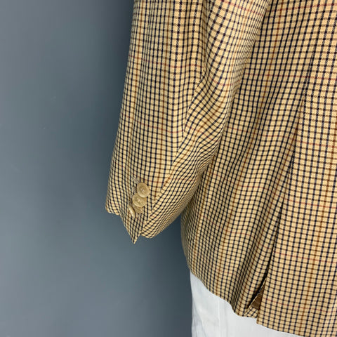 ISAIA Talla 42 Beige Azul Marrón Cuadros Abrigo deportivo de seda de bambú