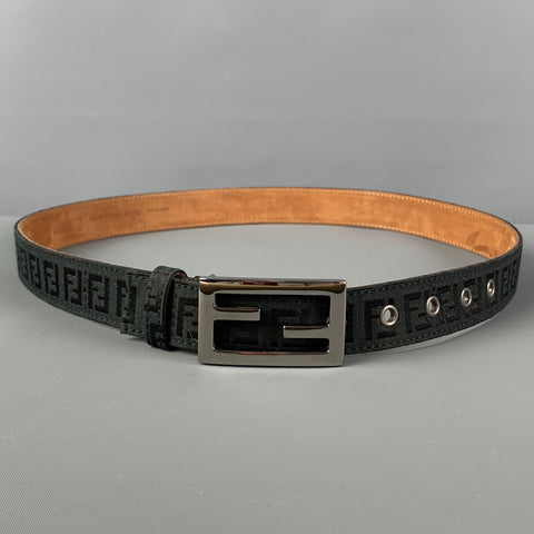 FENDI Waist Size M Black Monogram Canvas Leather Belt