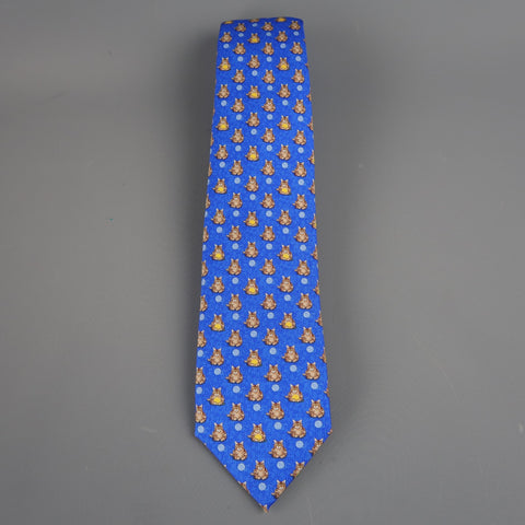 BATTISTONI Blue Silk Polka Dot Kitty Cat Print Neck Tie