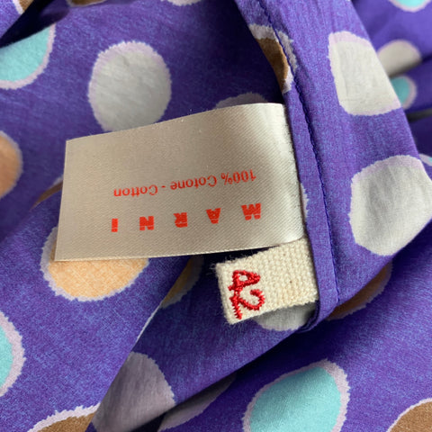 MARNI Size 6 Purple & Taupe Polka Dot Cotton Sleeveless Oversized Blouse