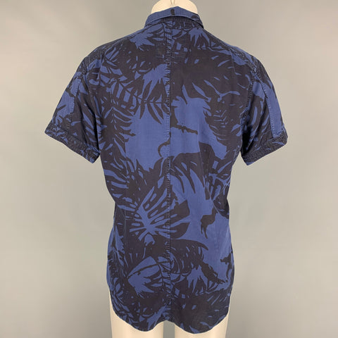 G-STAR Talla M Camisa de manga corta de algodón con estampado de hojas en azul marino y negro