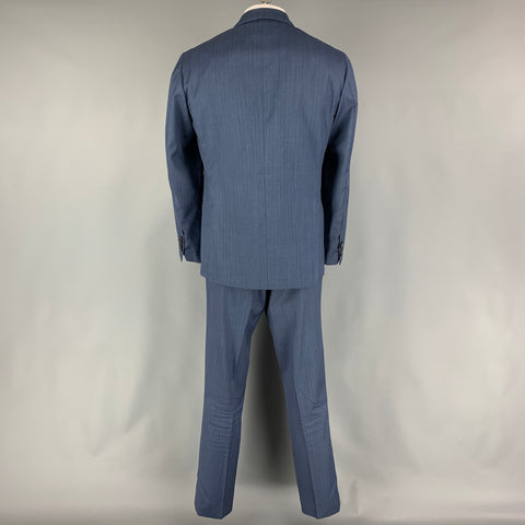 SARTORIO Taille 44 Bleu Rayé Laine Revers Cranté 36 34 Costume