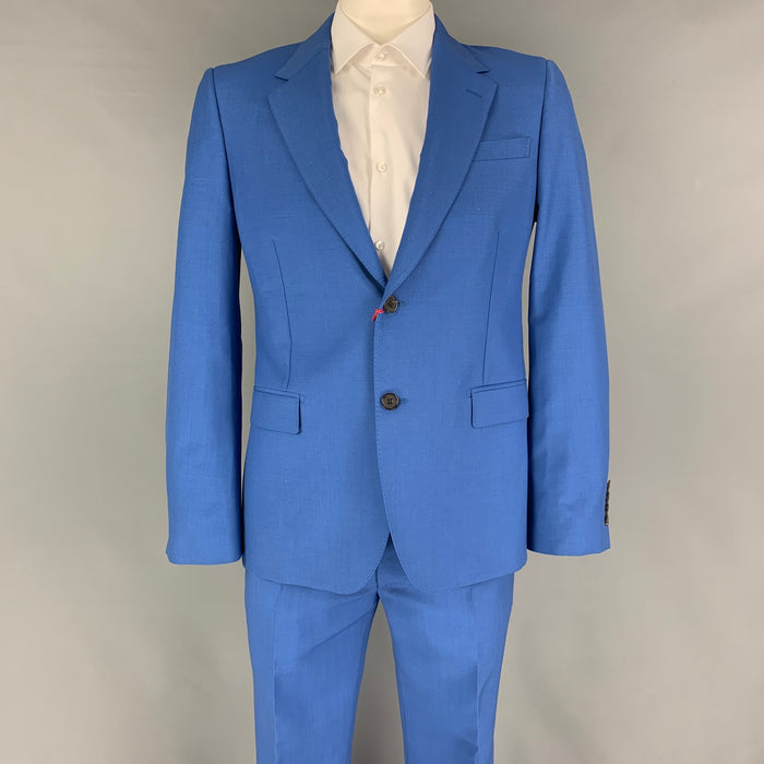 ALEXANDER MCQUEEN Size 40 Blue Wool Mohair Notch Lapel Suit
