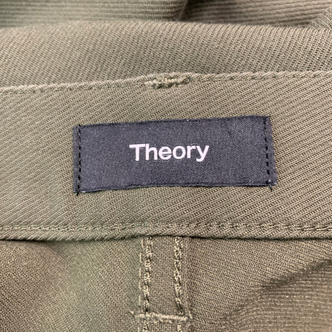 THEORY Size 40 Green Twill Cotton Blend Casual Pants