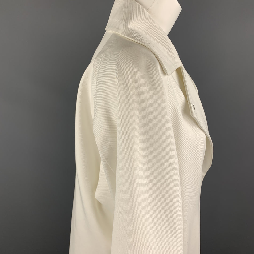 MAX MARA Size 2 White Cotton Hidden Snap Pointed Lapel Coat