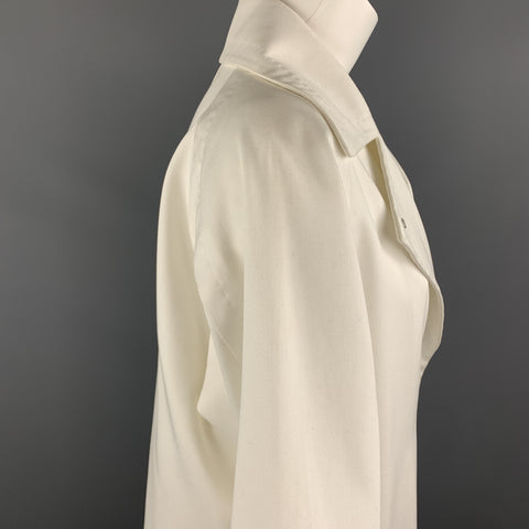 MAX MARA Size 2 White Cotton Hidden Snap Pointed Lapel Coat