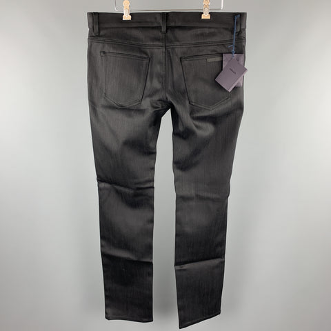 PRADA Size 34 Black Solid Cotton / Polyurethane Button Fly Jeans