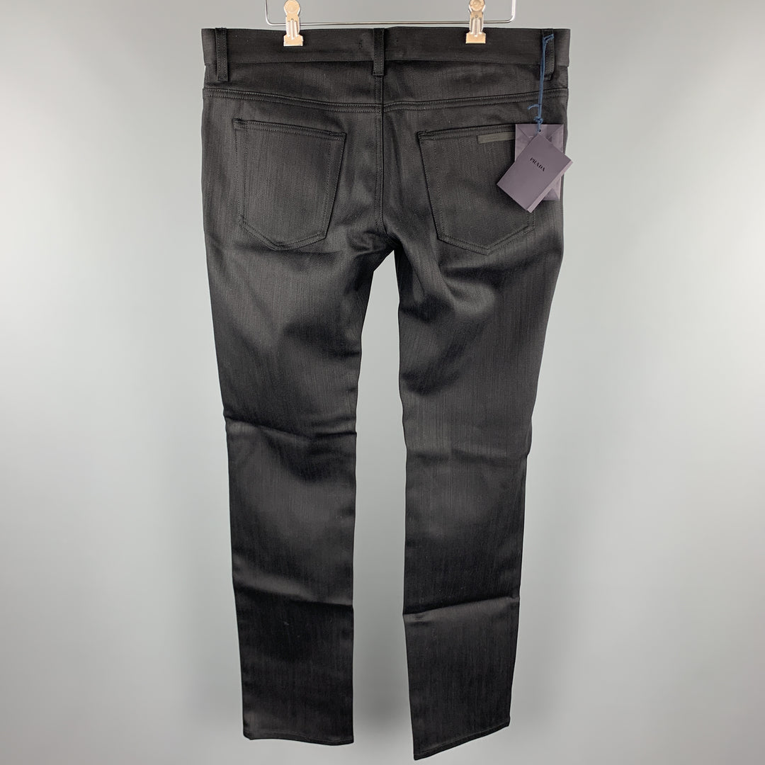 PRADA Size 34 Black Solid Cotton / Polyurethane Button Fly Jeans