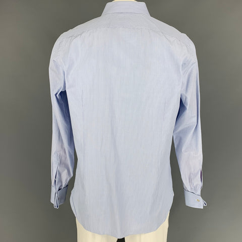 TOM FORD Size XL Light Blue & White Stripe Cotton French Cuff Long Sleeve Shirt