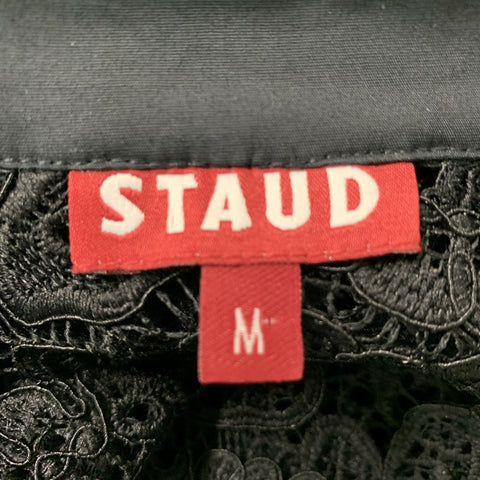 STAUD Size M Black Guipure Polyester Button Up Shirt