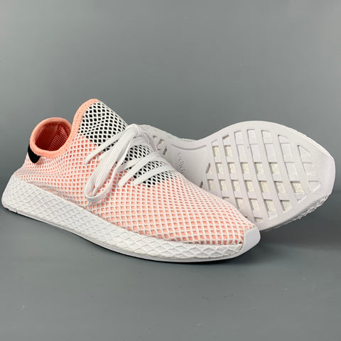 ADIDAS Size 12 White Pink Mesh Nylon Low Top Deerupt Runner Sneakers