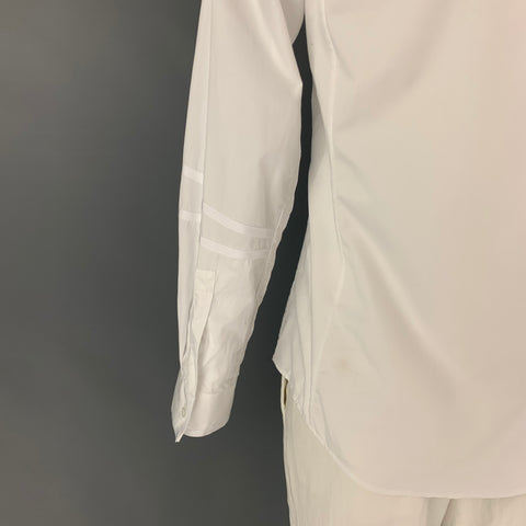 THOMAS PINK White Collection Size M White Stripe Cotton Hidden Placket Long Sleeve Shirt