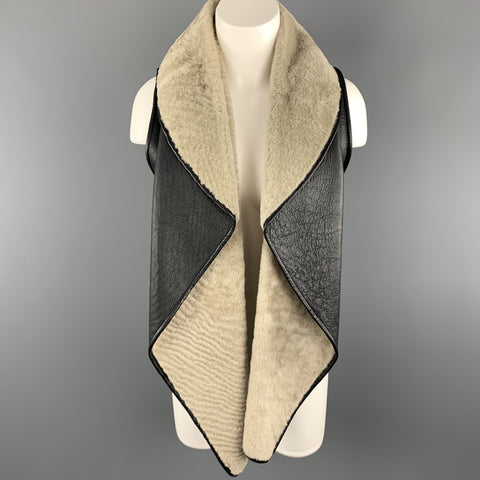 NELLIE PARTOW Size XS Black & Beige Shearling Draped Lapel Vest