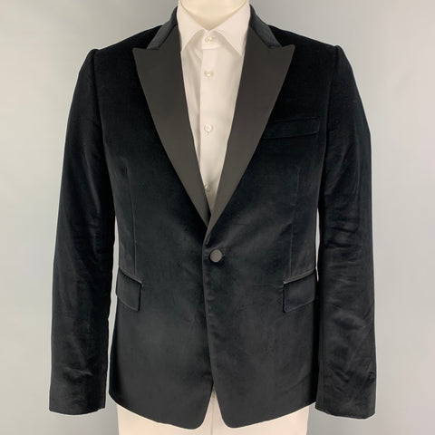 PAUL SMITH Size 42 Black Velvet Cotton Velvet Tuxedo Sport Coat