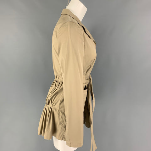 PRADA Size 4 Beige Cotton Blend Ruched Back Belted Jacket