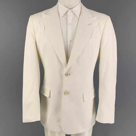 YVES SAINT LAURENT Size 40 White Cotton Peak Lapel Sport Coat