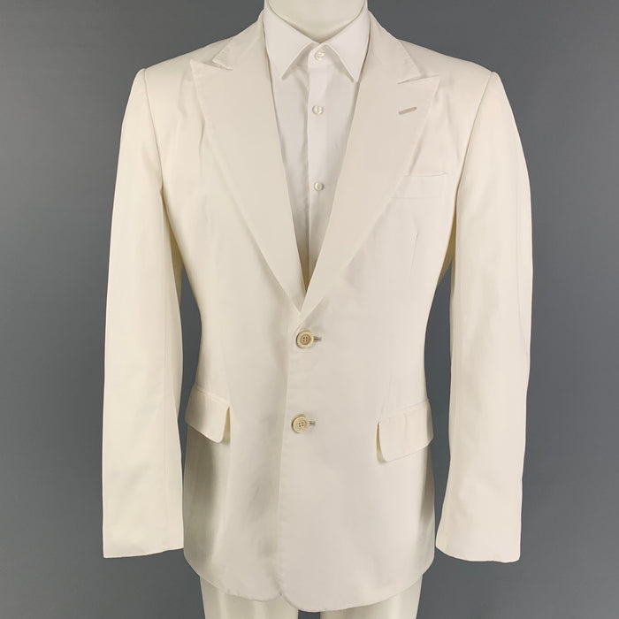 YVES SAINT LAURENT Size 40 White Cotton Peak Lapel Sport Coat