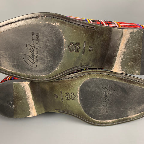 DONALD J PLINER Talla 10 Mocasines sin cordones de cuero con escudo real y calavera con cuentas multicolores