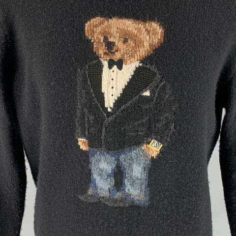 POLO par RALPH LAUREN Taille M Pull à col rond en laine tricotée marron noir