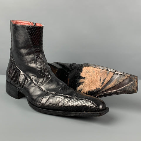Jo GHOST Size 12 Black Textured Leather Side Zipper Boots
