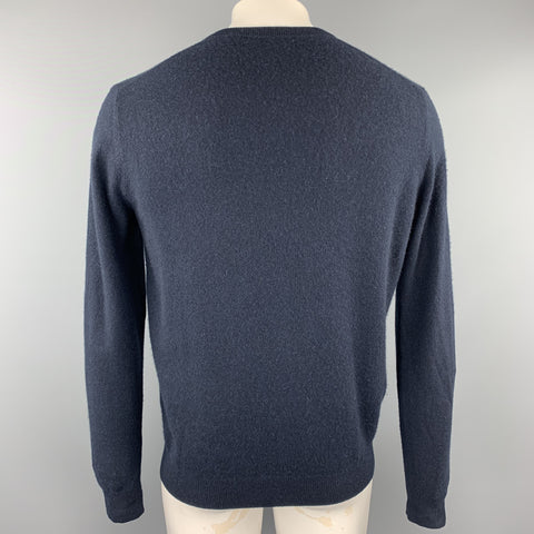 NEIMAN MARCUS Size L Navy Cashmere V-Neck Pullover