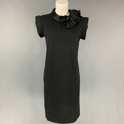 LANVIN Size M Black Cotton Silk Flowers Shift Dress