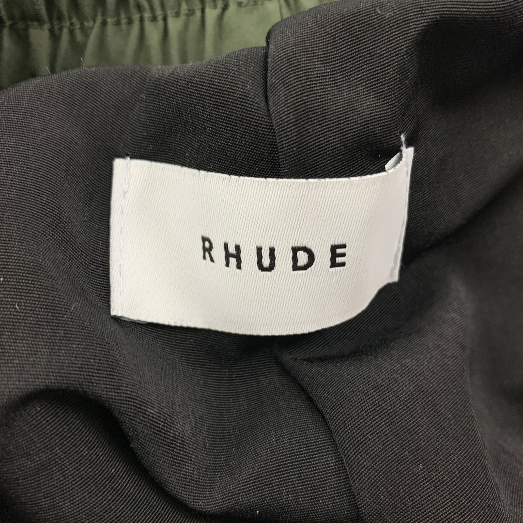 RHUDE Size XS Dark Green White Nylon Logo Drawstring Shorts