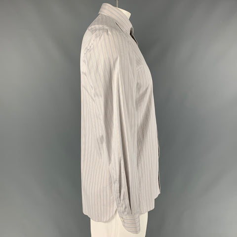 ERMENEGILDO ZEGNA Size L Grey Stripe Cotton Button Up Long Sleeve Shirt