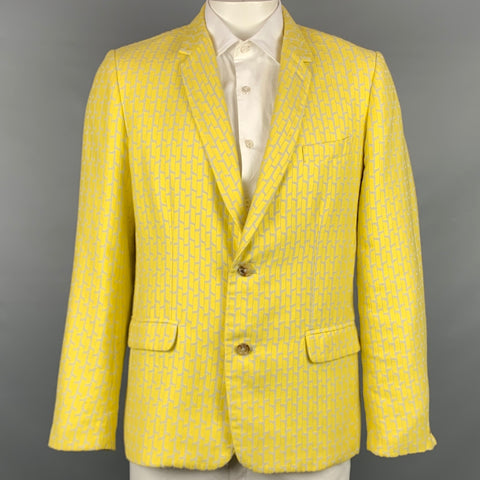 MR TURK Size 44 Yellow & Grey Geometric Cotton Blend Notch Lapel Sport Coat