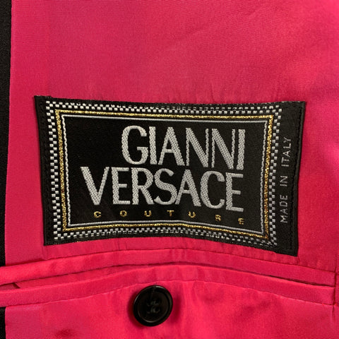 Vintage GIANNI VERSACE Deadstock Size 44 Black Pattern Cotton Blend Shawl Collar Tuxedo Suit