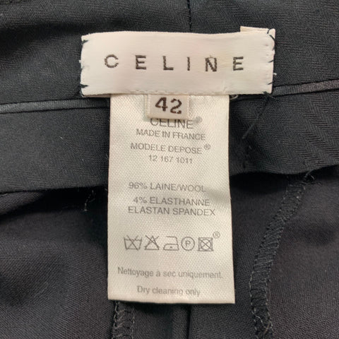CELINE Taille L Pantalon habillé zippé en laine mélangée noire