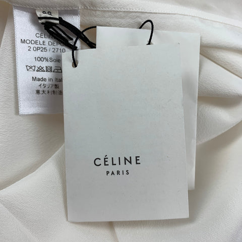 CELINE Size 6 Cream Crepe De Chine Silk Oversized Bow Blouse