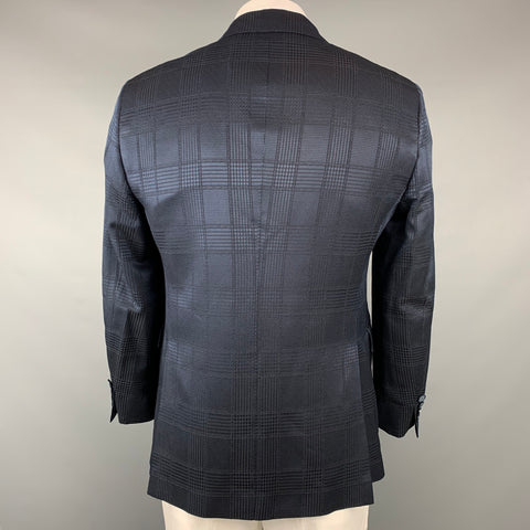ETRO Size 44 Navy Plaid Wool / Silk Notch Lapel Sport Coat